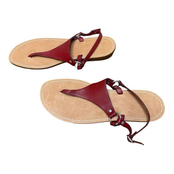 New Gap Red Leather T-Strap Sandals Size 10 Y2K Classic Bohemian Minimalist - Picture 3 of 7